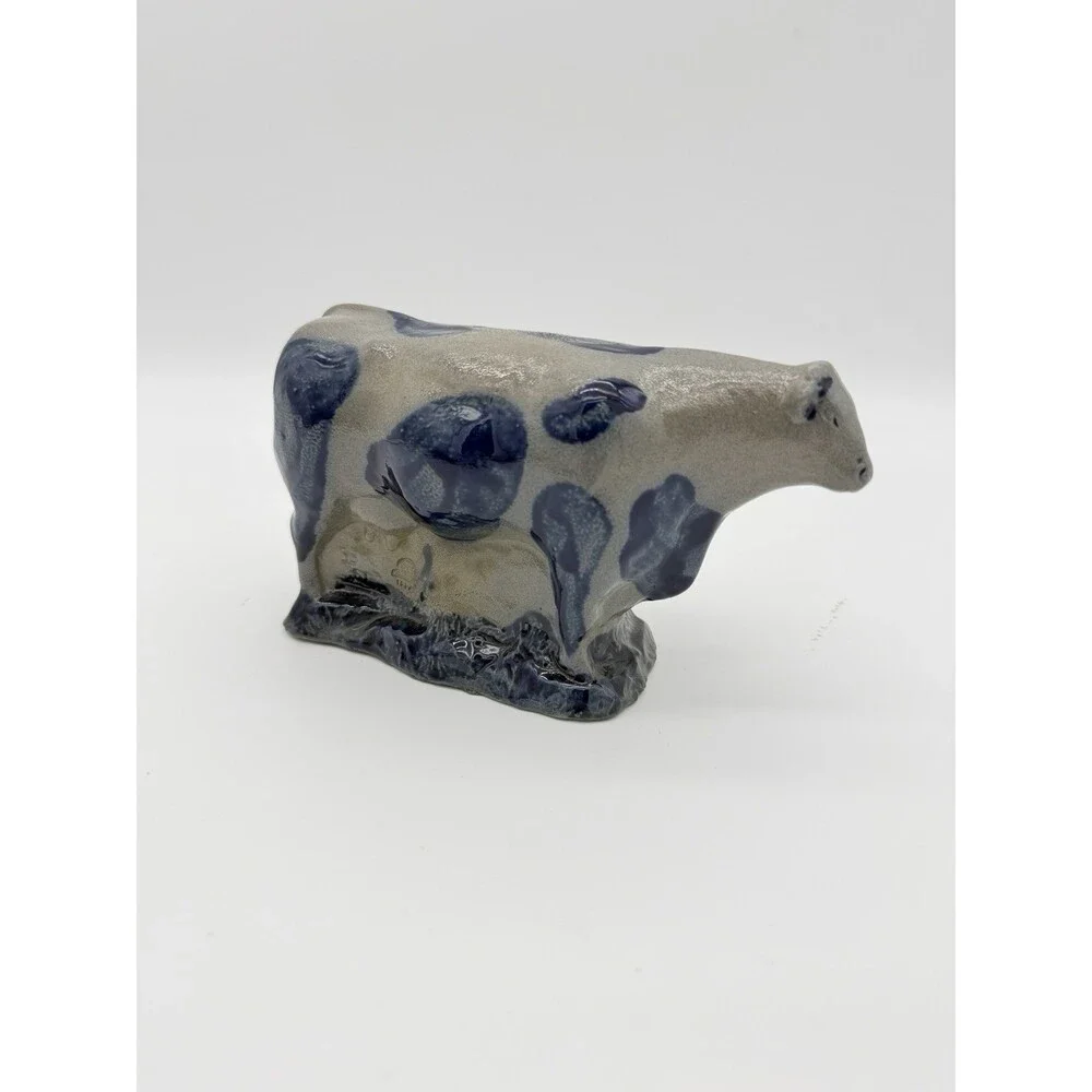 Rowe Art Pottery Salt Glaze Works Blue Holstein Cow Figurine 1990 Vintage USA